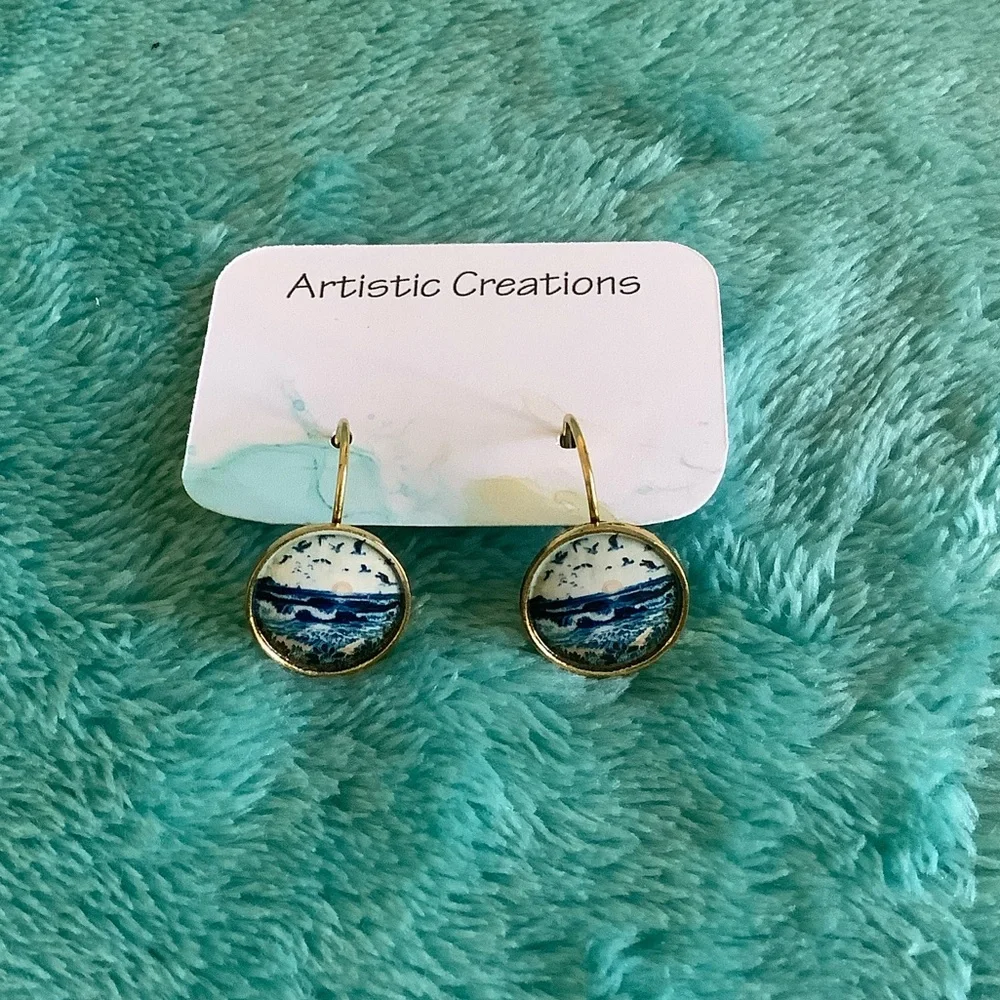 Artistic Creations NWT Summertime Beach Vibes Blue and Gold Fashion Earrings - Picture 1 of 11